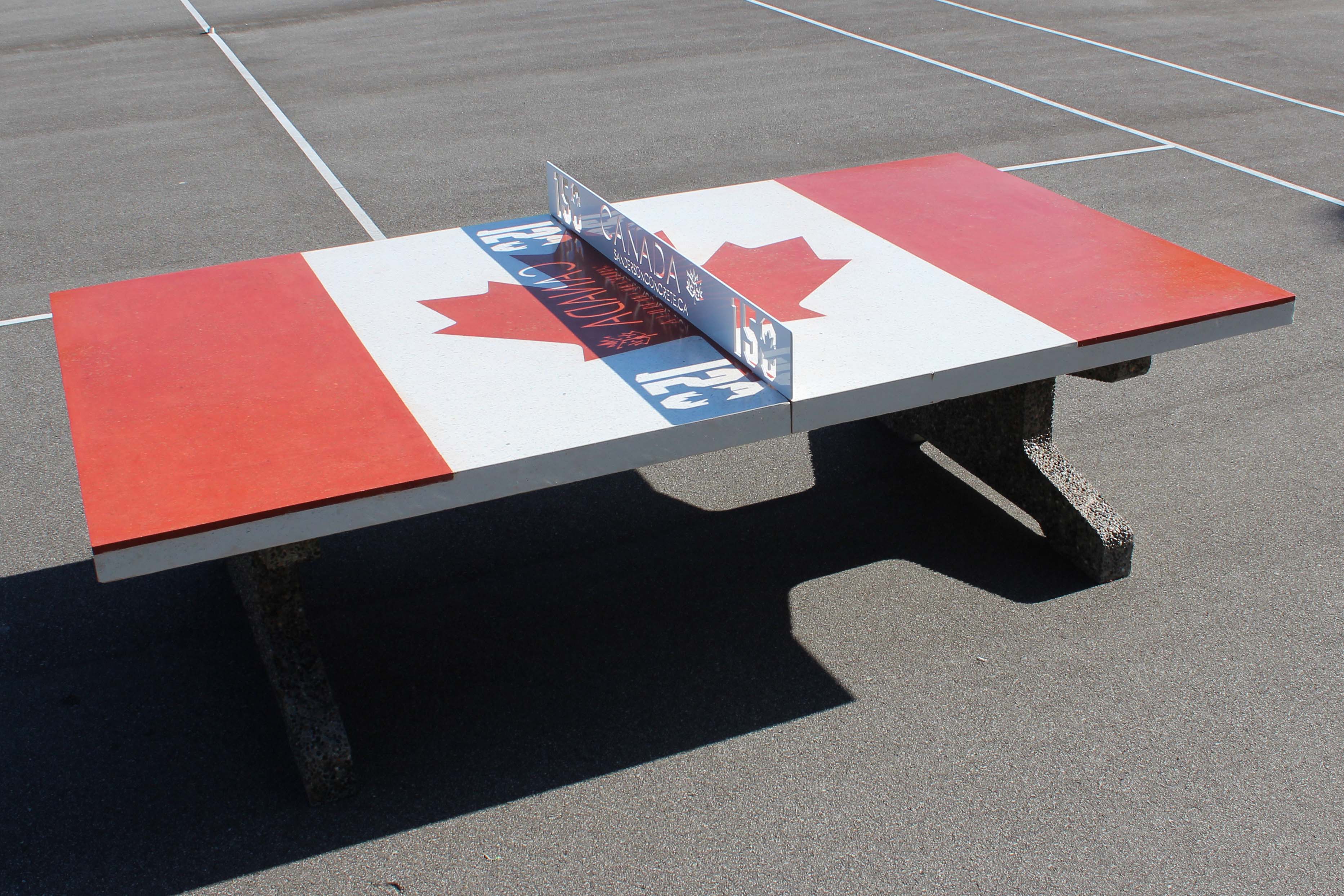 Red and white custom precast concrete ping pong table by Sanderson Concrete