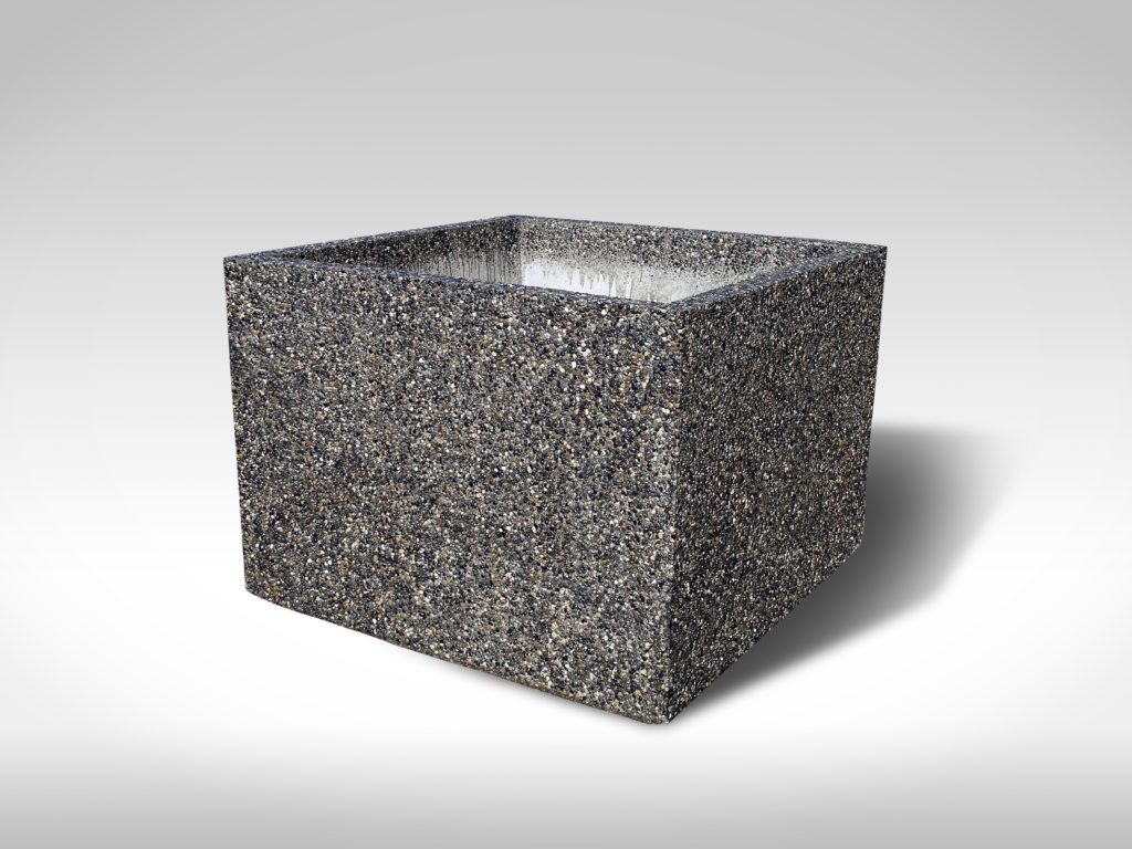large square exposed aggregate precast concrete planters Vancouver BC Sanderson Concrete