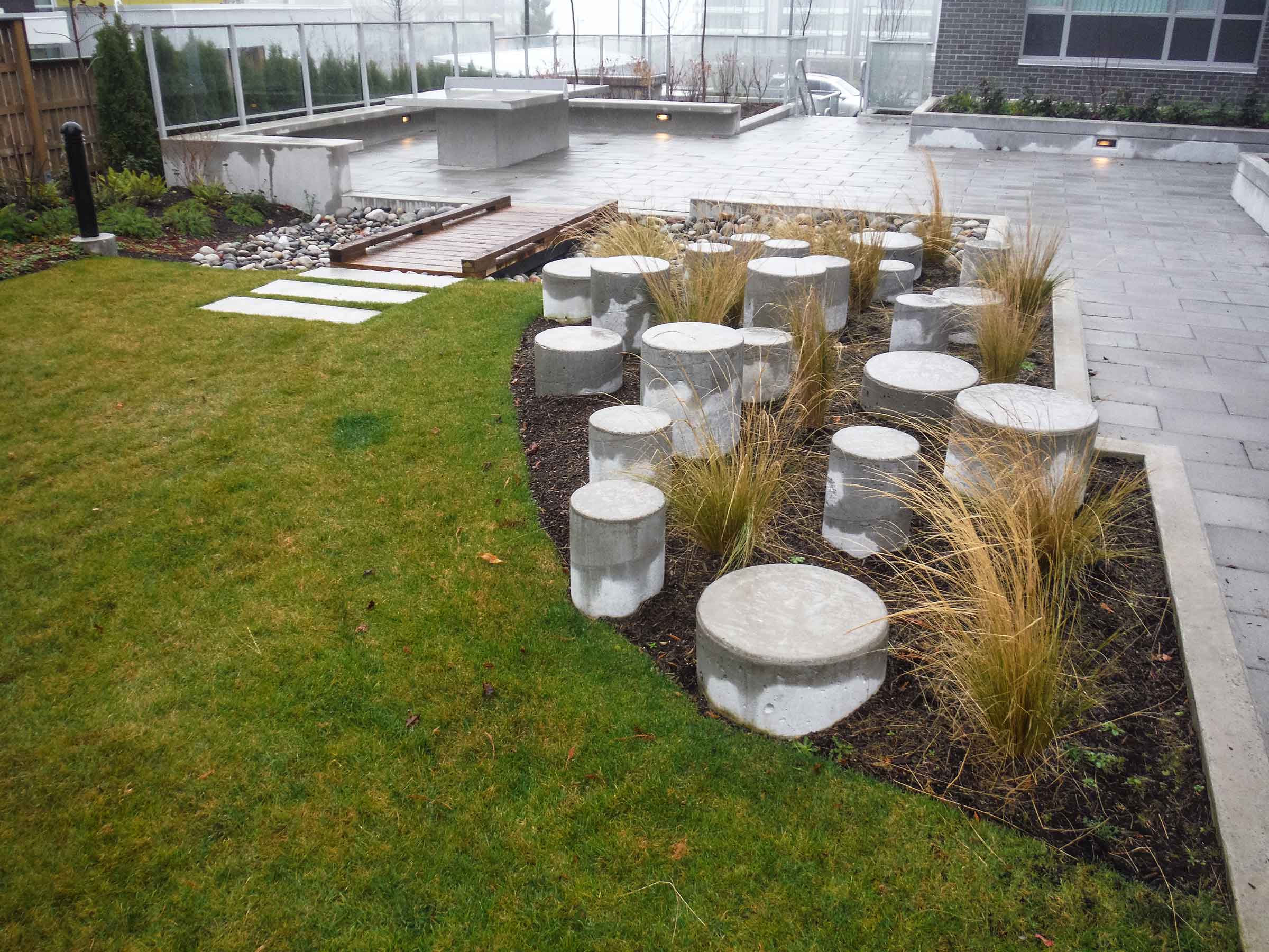 SFU decorative precast concrete benches for campus public spaces