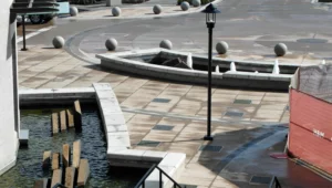 precast concrete sphere bollards Guildford Mall, Surrey, BC