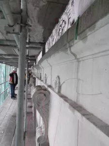 custom white precast concrete limestone reproductions installation Granville St. Vancouver, BC