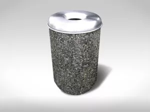 Dundarave round exposed aggregate precast concrete garbage can with open steel lid