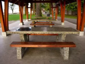 Columbia precast concrete table with cedar slats