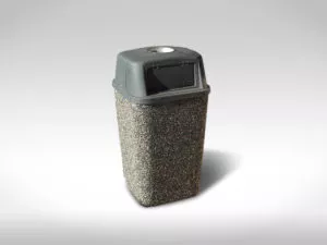 Kitsilano square exposed aggregate precast concrete garbage can with plastic swing lid
