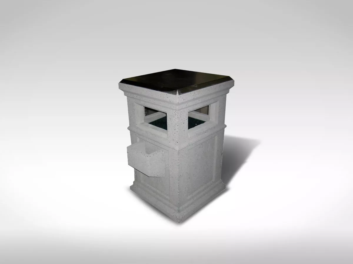 Urban light sandblast precast concrete garbage can with steel lid and ashtray