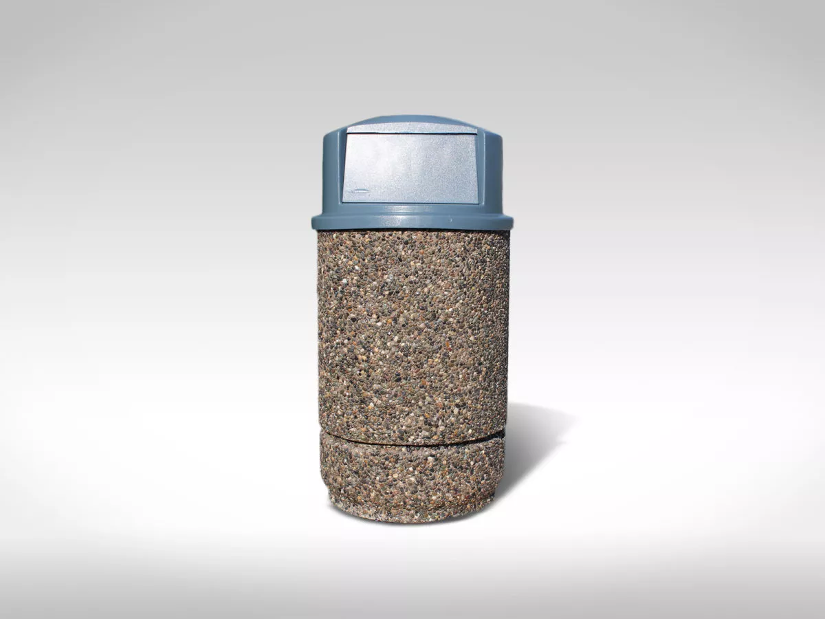 Westport exposed aggregate precast concrete garbage can with plastic swing lid