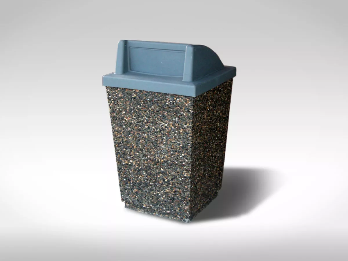 Whytecliff square exposed aggregate precast concrete garbage can with plastic lid