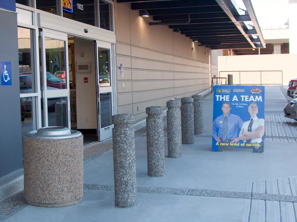 expolsed aggregate precast concrete security bollards Best Buy Surrey, BC