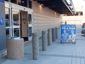 expolsed aggregate precast concrete security bollards Best Buy Surrey, BC