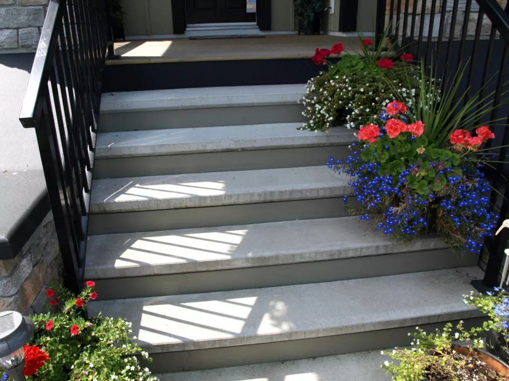 broom finish precast concrete stair treads with wood risers
