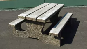 precast concrete plain cement look slats exposed aggregate legs park picnic table