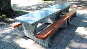 Columbia precast concrete table with cedar slats