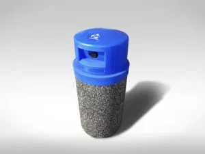Recycler round exposed aggregate precast concrete garbage can with plastic recycling lid