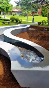 segmental precast concrete public water feature Colony Farm Park, Coquitlam, BC