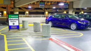 safety bollards precast concrete exposed aggregate Calgary Airport, Calgary, AB