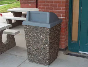 Whytecliff institutional precast concrete garbage can with plastic lid
