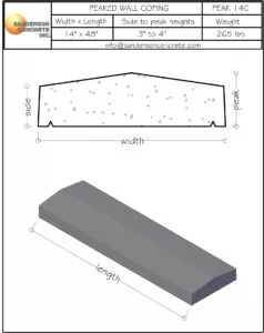 Peak 14C precast concrete wall coping cement wall caps