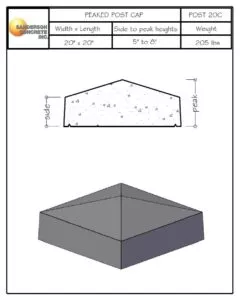 Post20C peaked precast post cap