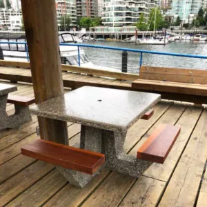 Belcarra precast concrete picnic table Granville Island Public Market Vancouver BC