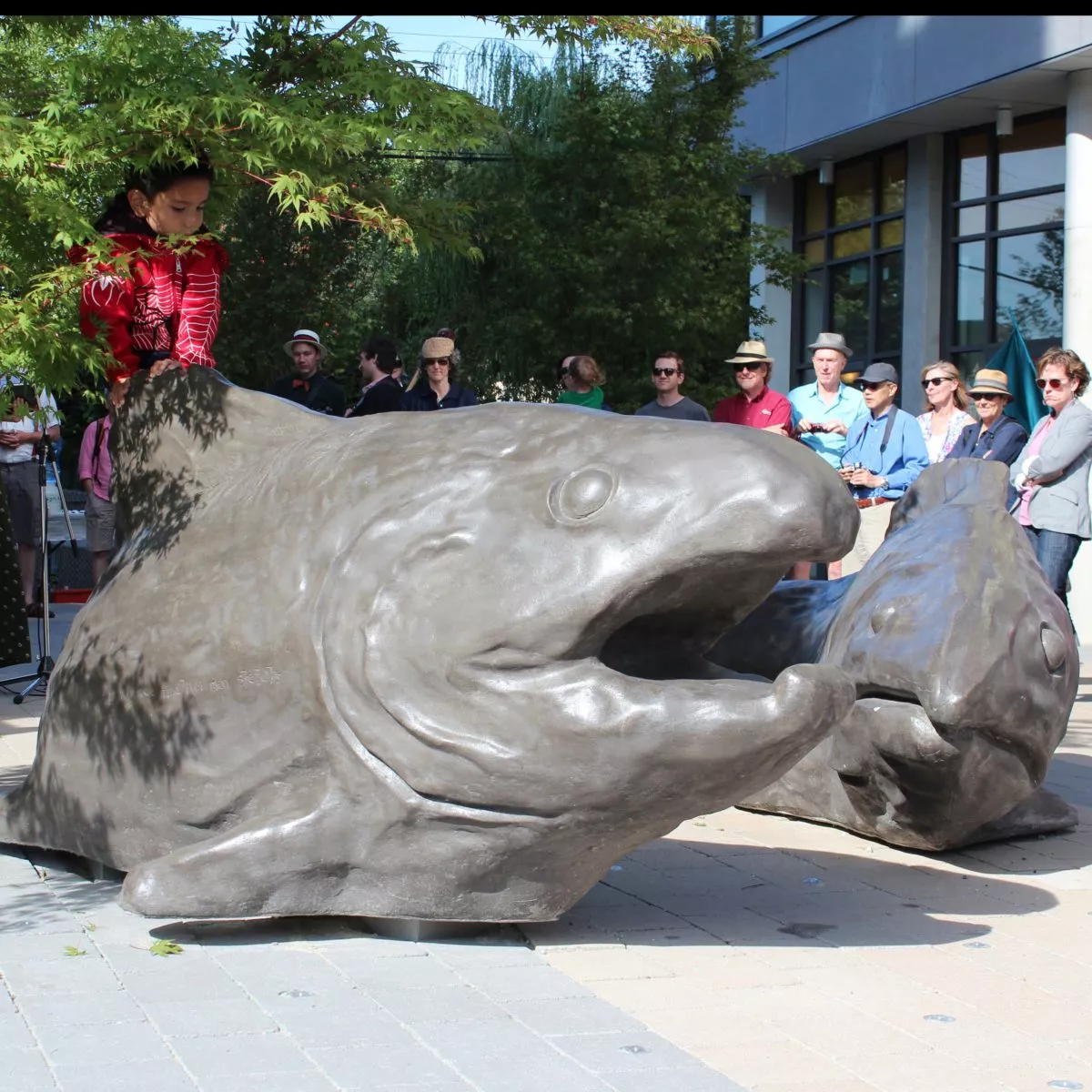 precast concrete public art salmon sculptures
