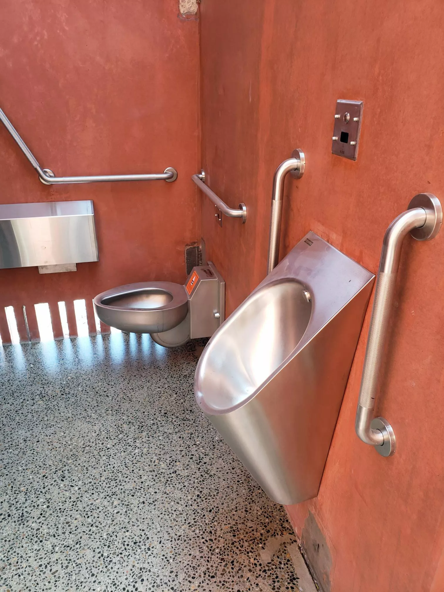 Finished public precast concrete washroom interior