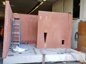 Assembling the toilet wall panel precast concrete washroom building Surrey BC