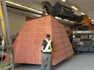 Lifting the assembled precast concrete roof panel assembly for the washroom building surrey BC part 2