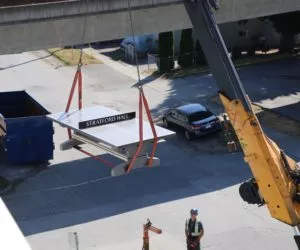 rooftop delivery of a precast concrete ping pong table