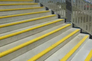 yellow carborundum nosing in precast concrete stair treads