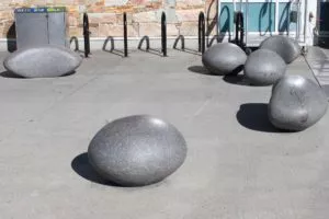 polished precast concrete pebbles benches and bollards vancouver airport