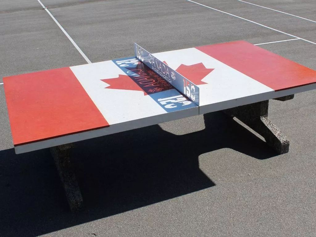 red and white ping pong table