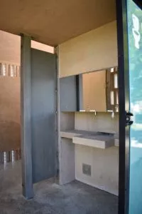 Inside of the precast concrete washroom building sink and automatic hand washing station Surrey BC