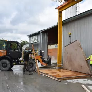 Assembling the roof panels precast concrete washroom building Surrey BC