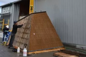 Assembling the roof panels precast concrete washroom building Surrey BC