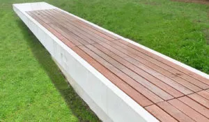 SFU 32 foot white concrete bench with ipe insets rain