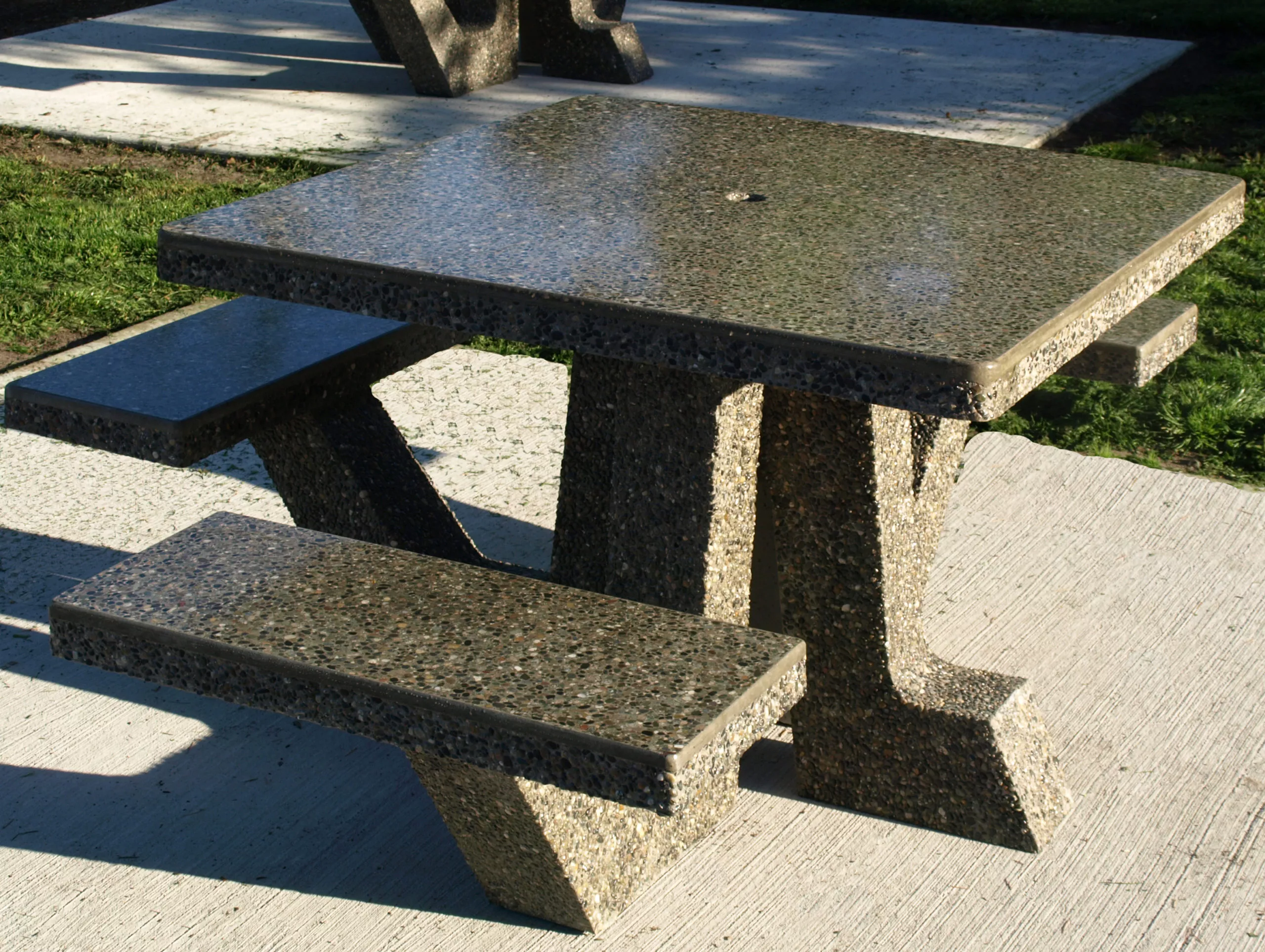 Belcarra square polished precast concrete picnic table with wheelchair-accessible configuration