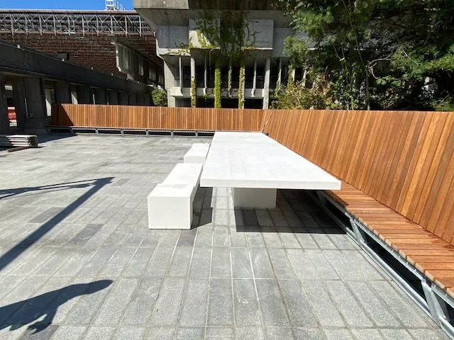 Concrete and wood bench for parks and public outdoor spaces