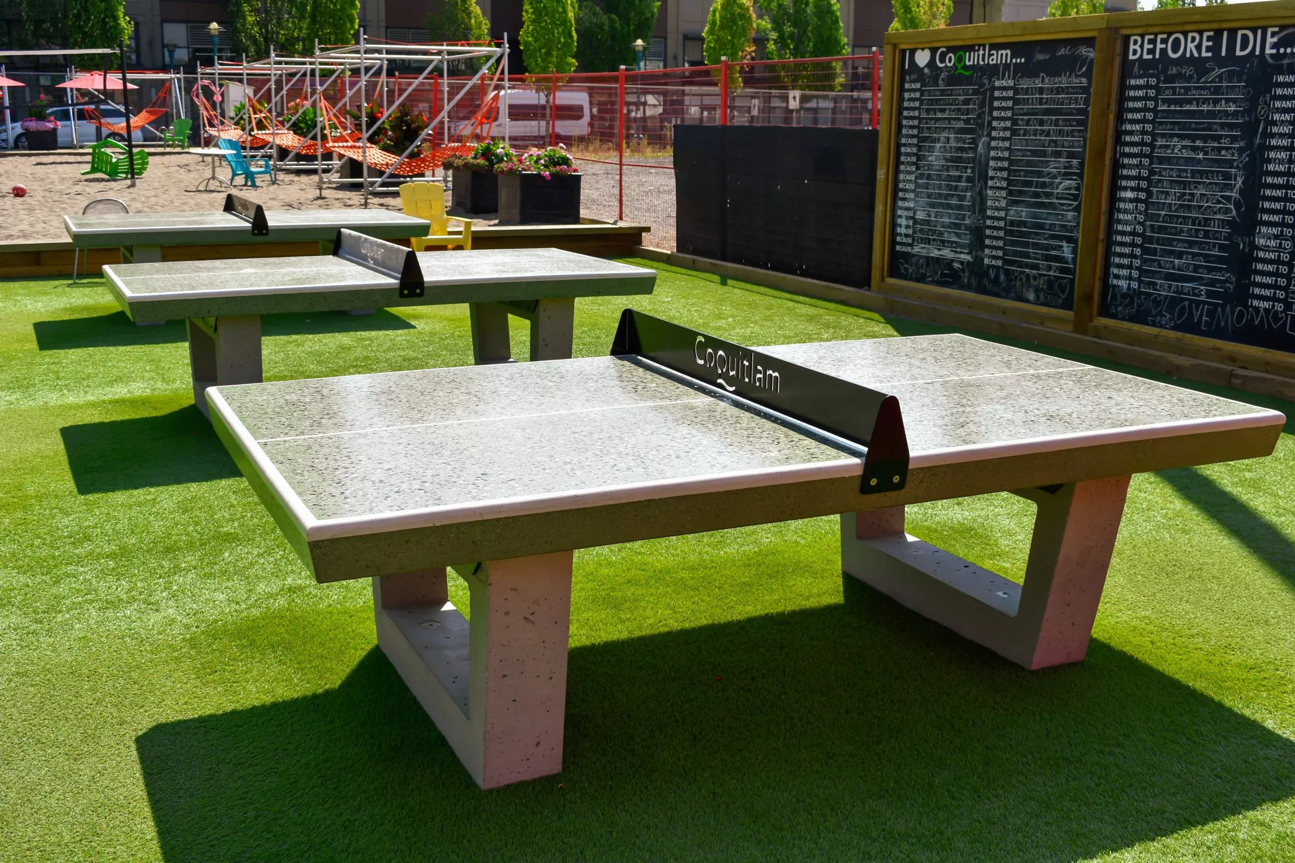 Outdoor concrete ping pong table installation