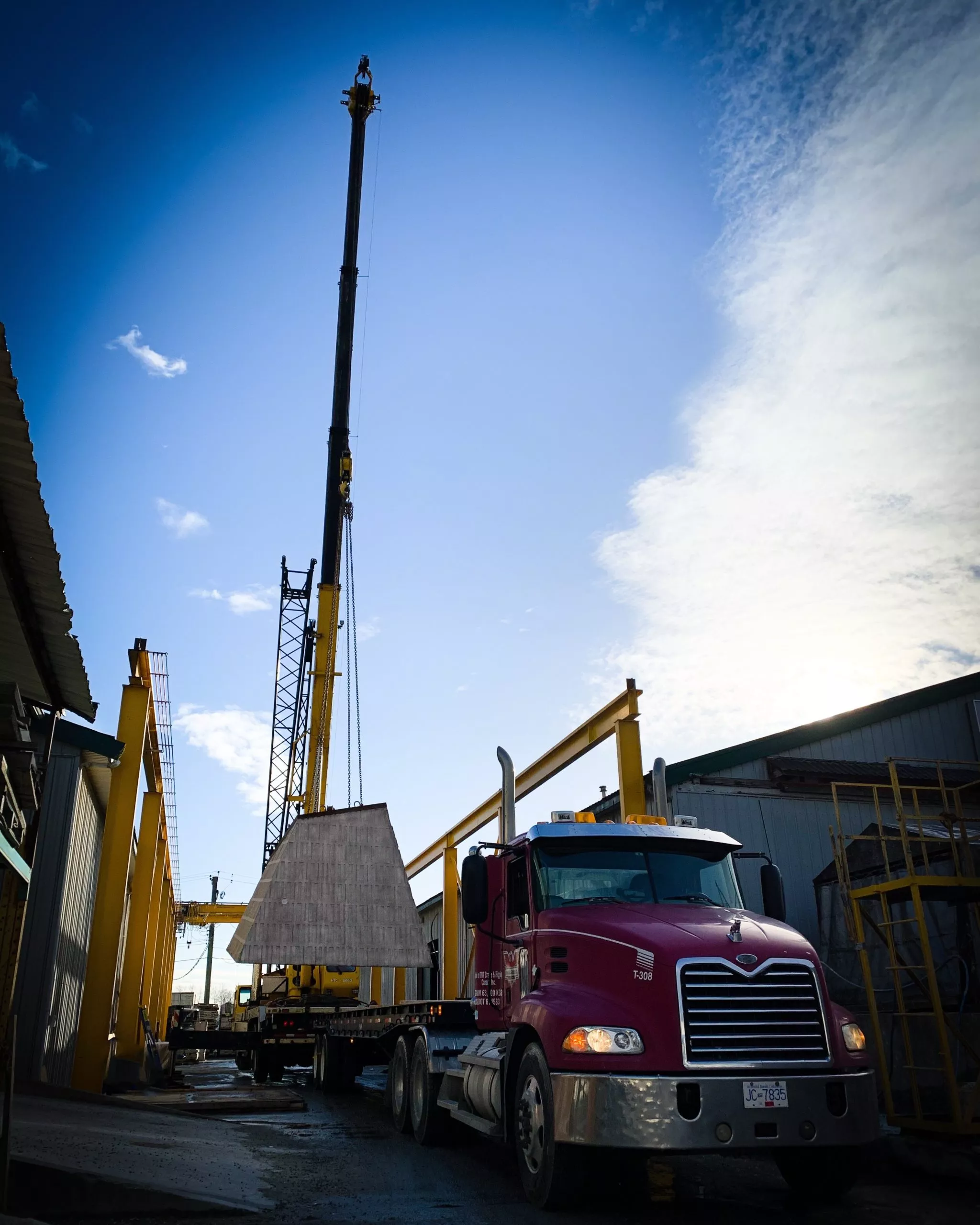 Precast concrete washroom being transported to the project site