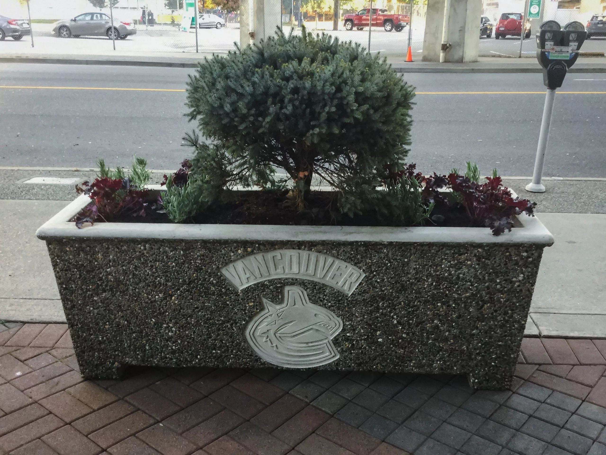 Rectangular precast concrete planter with exposed aggregate finish