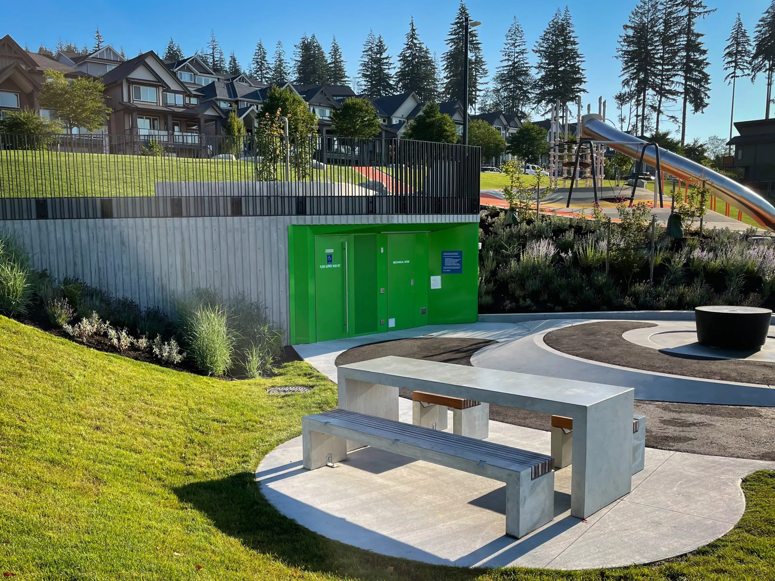 Precast concrete table installation at a public park — built for durability and modern outdoor design.
