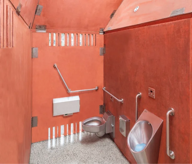 Interior of precast concrete washroom in British Columbia