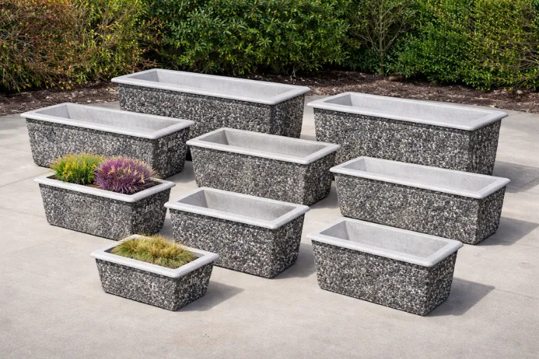 Round commercial precast concrete planters