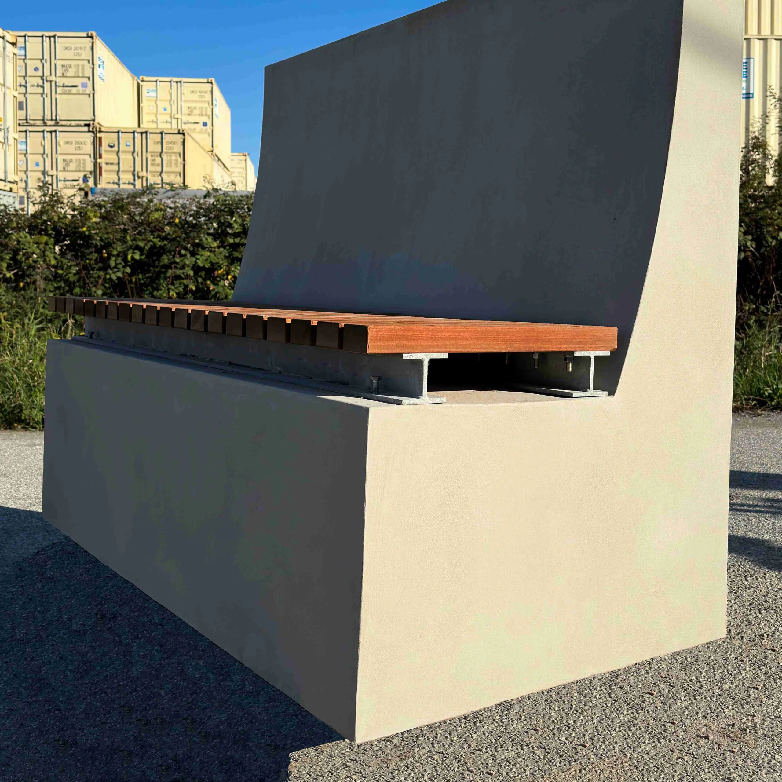 Precast concrete bench for public outdoor spaces
