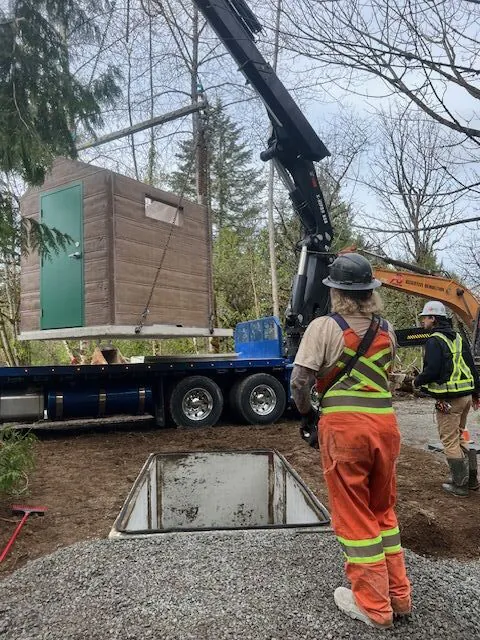 Precast concrete vault restroom installed for outdoor public use