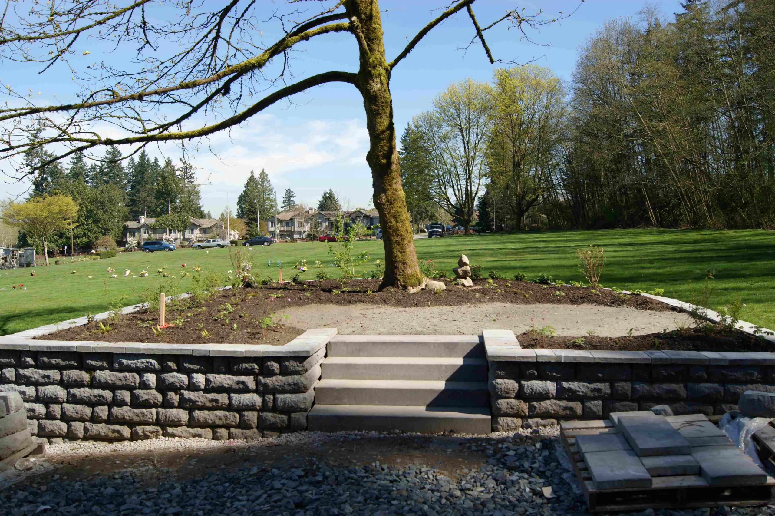 Completed precast landscaping stairs integrated into an outdoor project