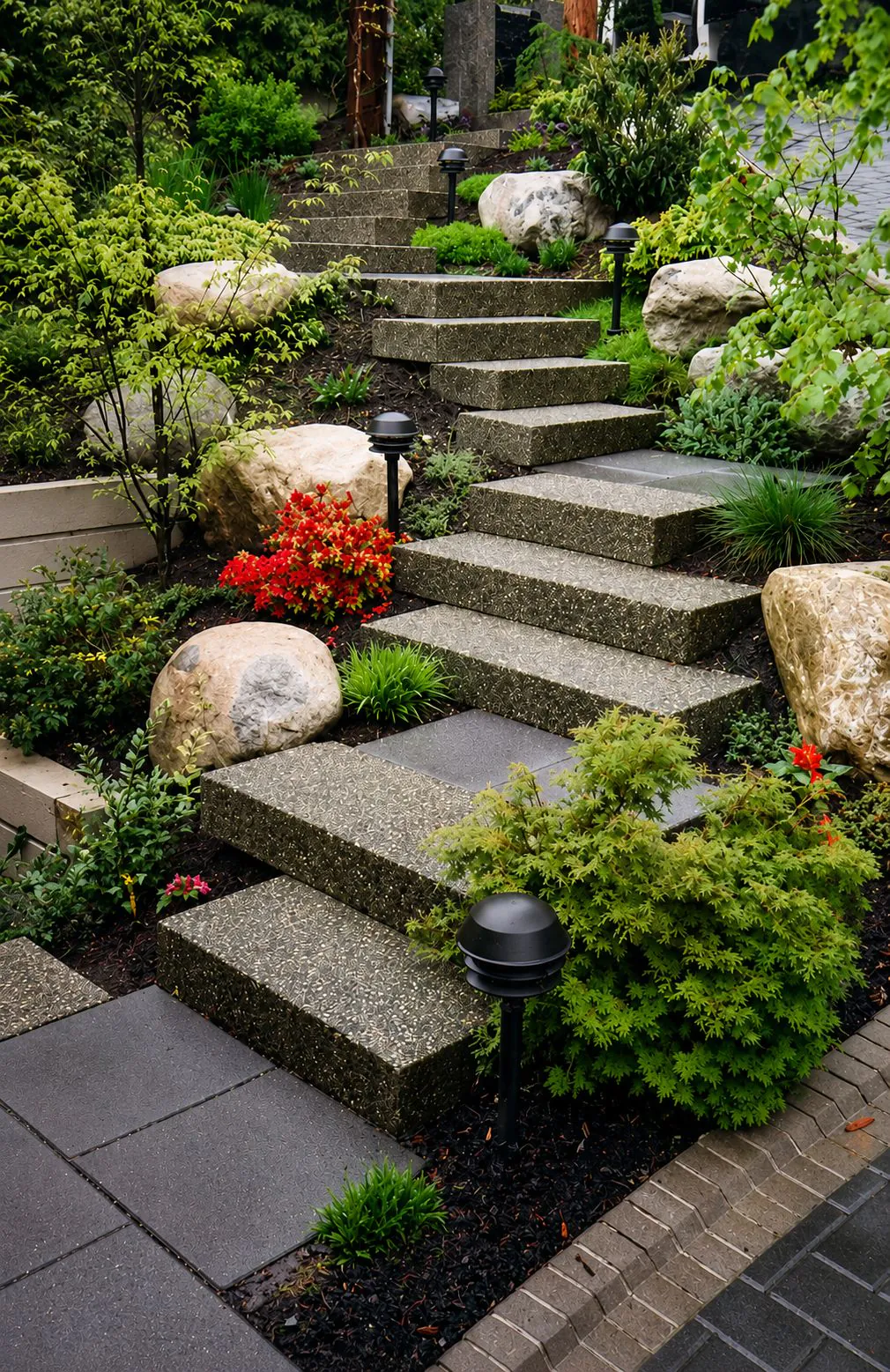 Exposed aggregate precast concrete landscape steps in Whistler BC
