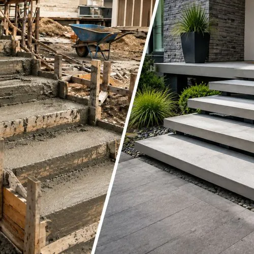Precast concrete steps vs poured, concrete stairs cost, precast steps installation, residential precast concrete stairs
