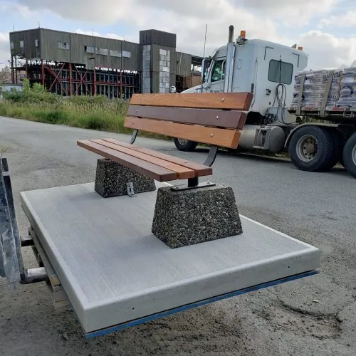 Capilano cedar park bench premounted to precast cement slab